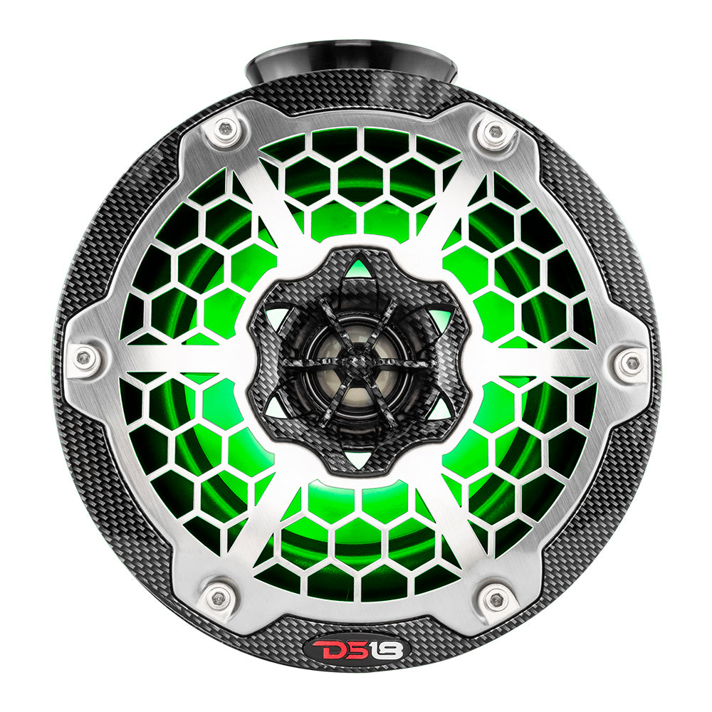 DS18 HYDRO 6,5 "Haut-parleur de tour de wakeboard compact avec lumières LED RVB - 375W - Fibre de carbone noire [CF-PS6]