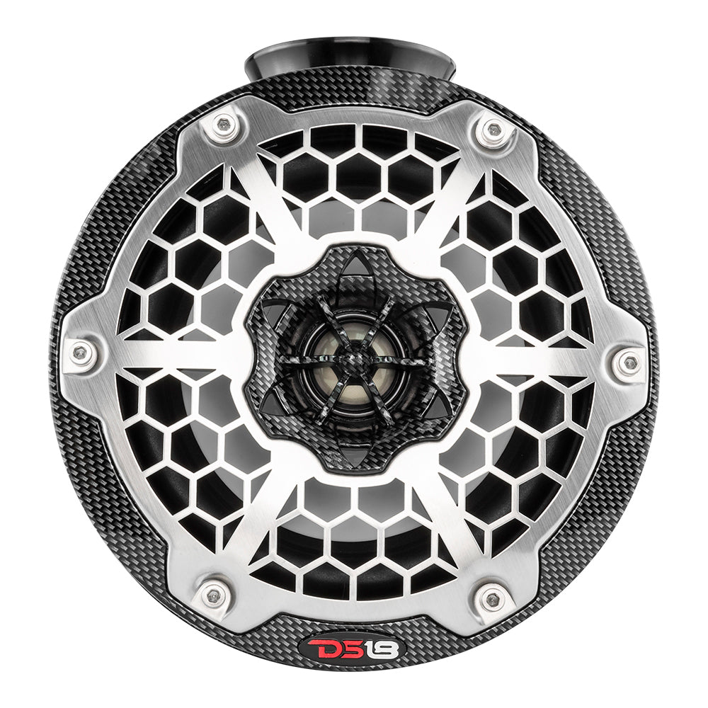 DS18 HYDRO 6,5 "Haut-parleur de tour de wakeboard compact avec lumières LED RVB - 375W - Fibre de carbone noire [CF-PS6]
