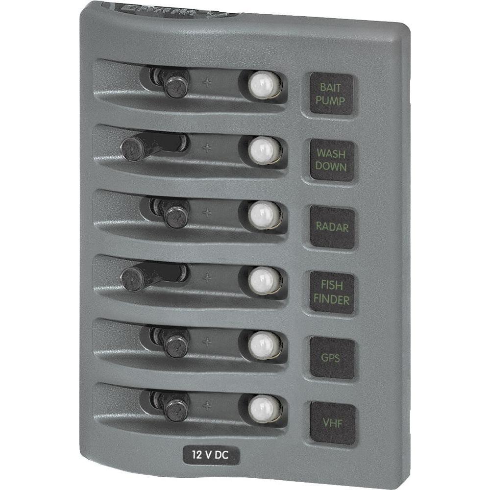 Blue Sea 4376 WeatherDeck Water Resistant Circuit Breaker Panel - 6 Position - Grey [4376] - Tetron Marine Store