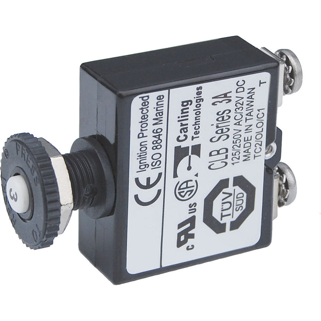 Blue Sea Push Button Reset Only Screw Terminal Circuit Breaker - 3 Amps [2129] - Tetron Marine Store
