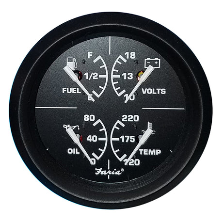 Faria Euro Black 4" Multifunction Gauge - Volt/Fuel/Oil/Water Temperature [32851] - Tetron Marine Store