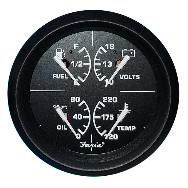Faria Euro Black 4" Multifunction Gauge - Volt/Fuel/Oil/Water Temperature [32851] - Tetron Marine Store