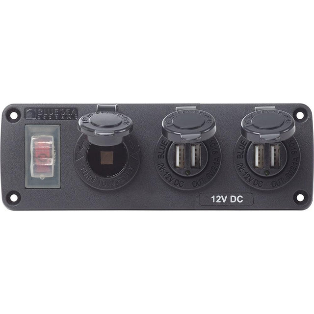 Blue Sea 4365 Water Resistant USB Accessory Panel - 15A Circuit Breaker, 12V Socket, 2x 2.1A Dual USB Chargers [4365] - Tetron Marine Store