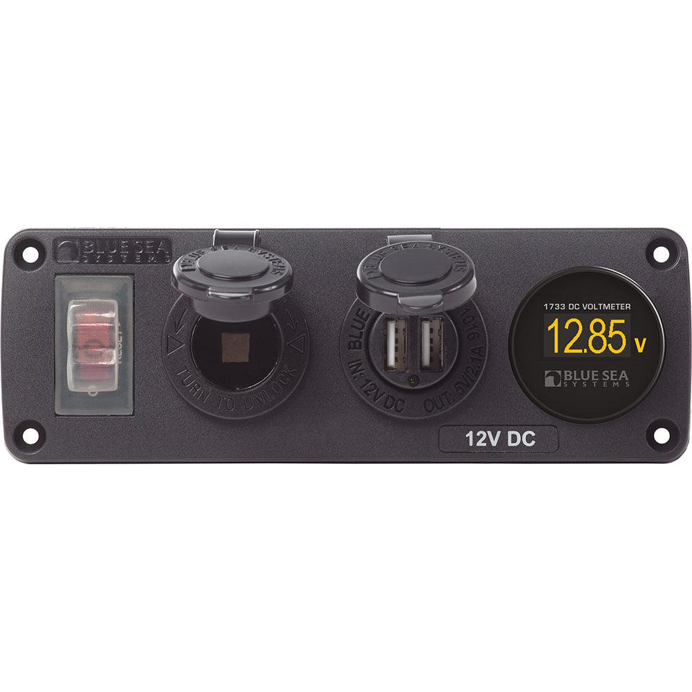 Panneau d'accessoires USB résistant à l'eau Blue Sea 4366 - Disjoncteur, prise 12 V, chargeur double USB, mini voltmètre [4366]