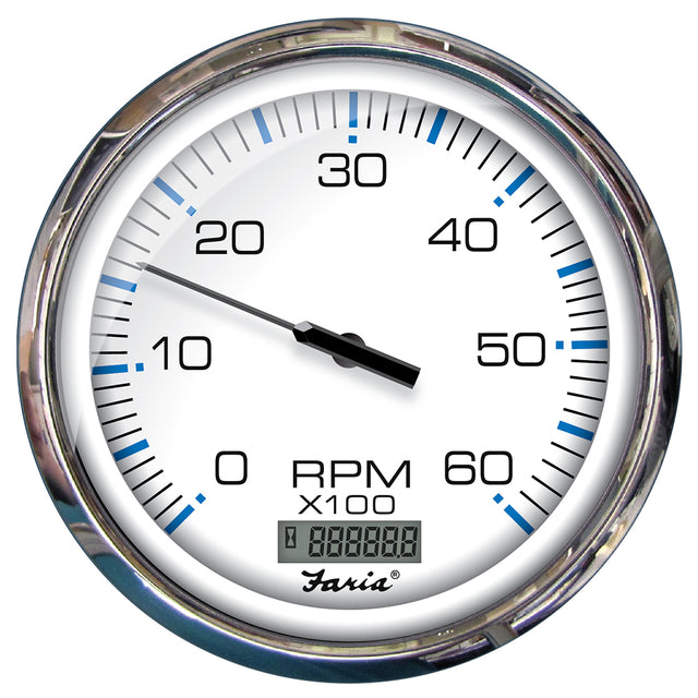 Faria Chesapeake White SS 5" Tachometer w/Digital Hourmeter - 6000 RPM (Gas) (Inboard) [33863] - Tetron Marine Store