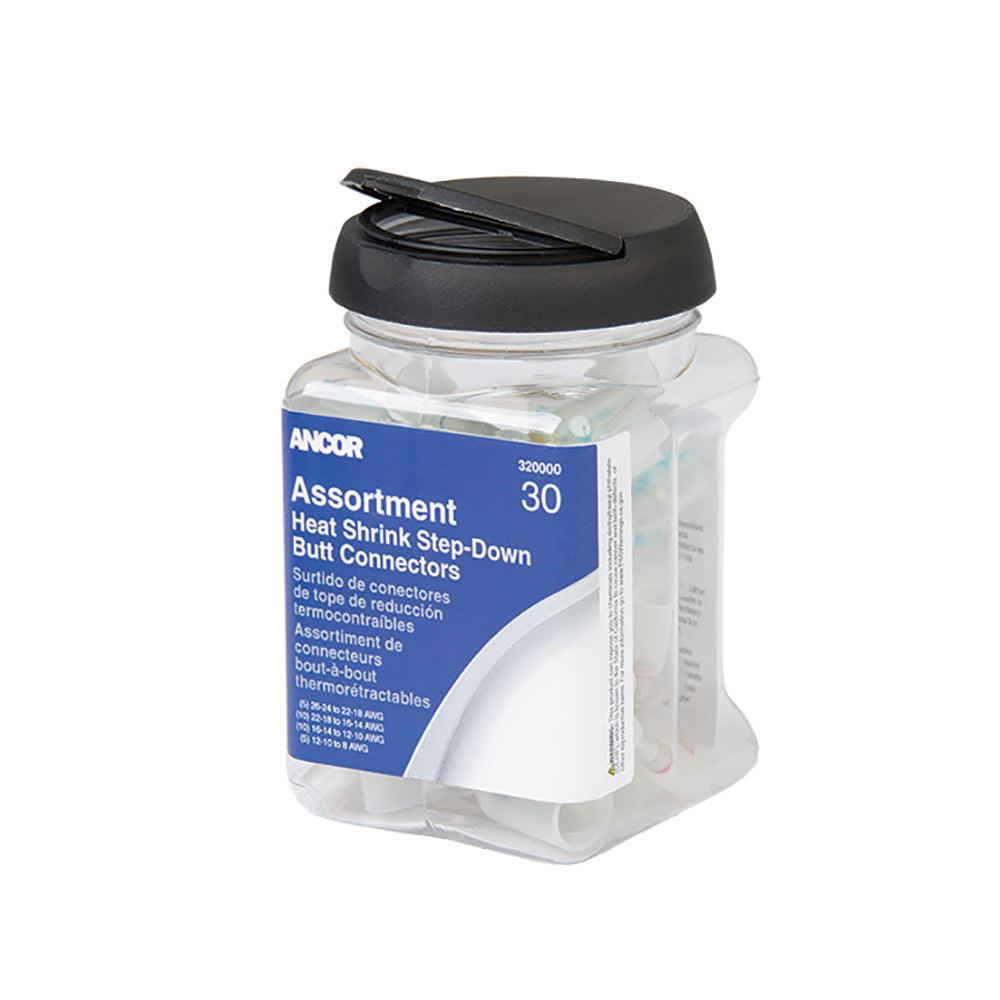 Ancor Wärmeschrumpf-Mehrdraht-Step-Down-Stoßverbinder 24–8, sortiert, 30-teiliges Glas [320000]