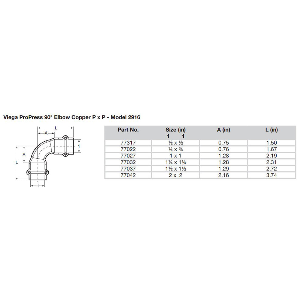 Viega ProPress 1/2" - 90 Copper Elbow - Double Press Connection - Smart Connect Technology [77317] - Tetron Marine Store