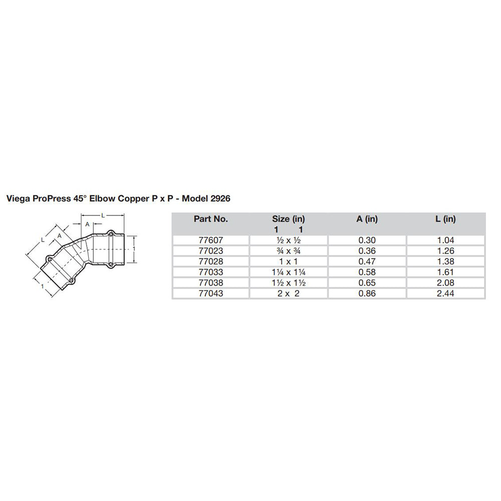 Viega ProPress 3/4" - 45 Copper Elbow - Double Press Connection - Smart Connect Technology [77023] - Tetron Marine Store