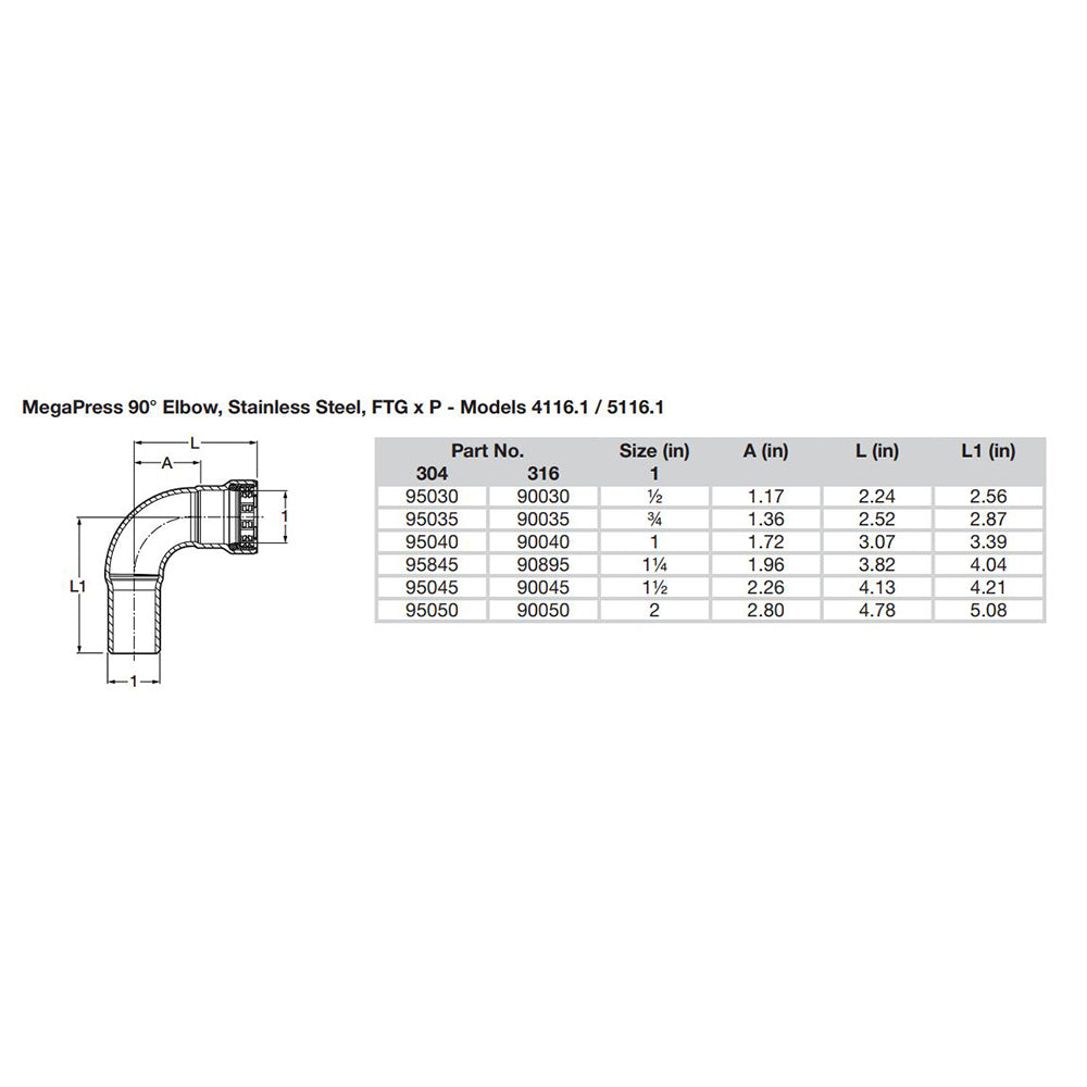 Viega MegaPress 1/2" 90 Stainless 304 Elbow - Street/Press Connection - Smart Connect Technology [95030] - Tetron Marine Store