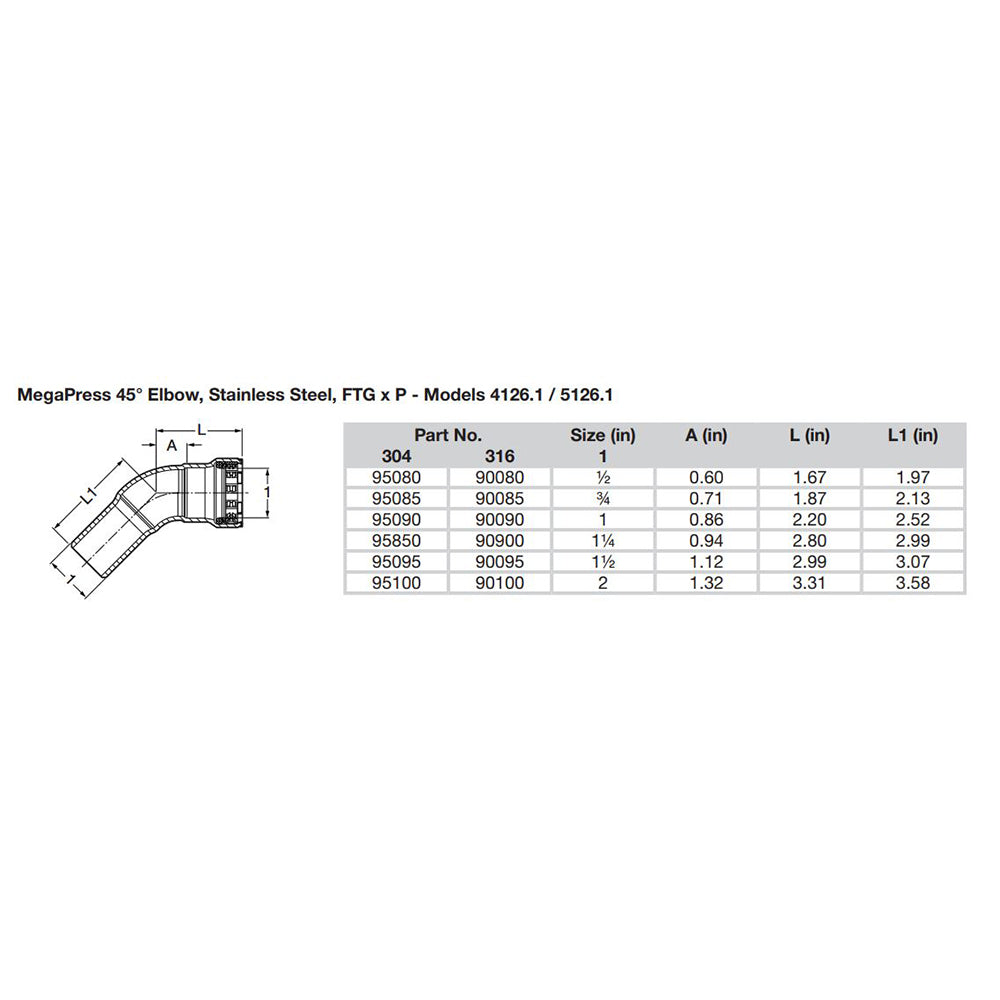 Viega MegaPress 3/4" 45 Stainless Steel 304 Elbow Street - Press Connection - Smart Connect Technology [95085] - Tetron Marine Store