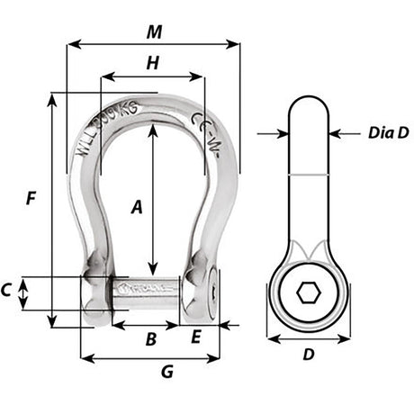 Wichard Self-Locking Allen Head Pin Bow Shackle - 10mm Diameter - 13/32" [01345] - Tetron Marine Store