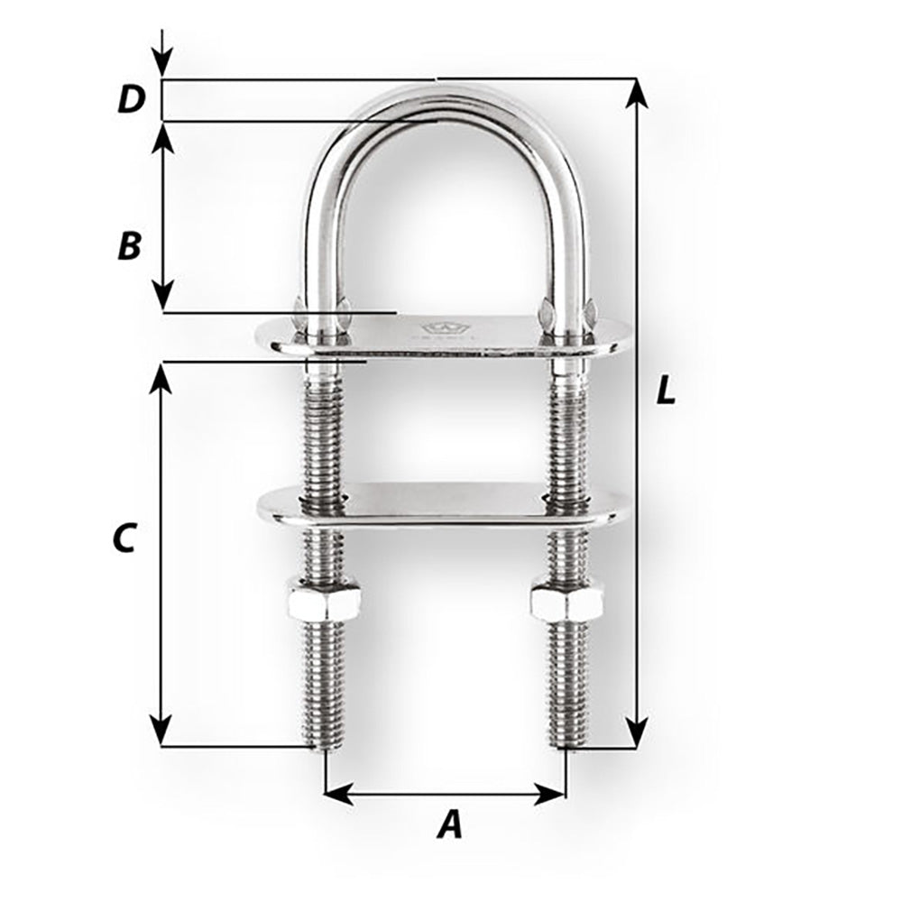 Wichard U-Bolt Pad Eye - 12mm Diameter - 15/32" - 110mm Length - 4-21/64" [06516] - Tetron Marine Store